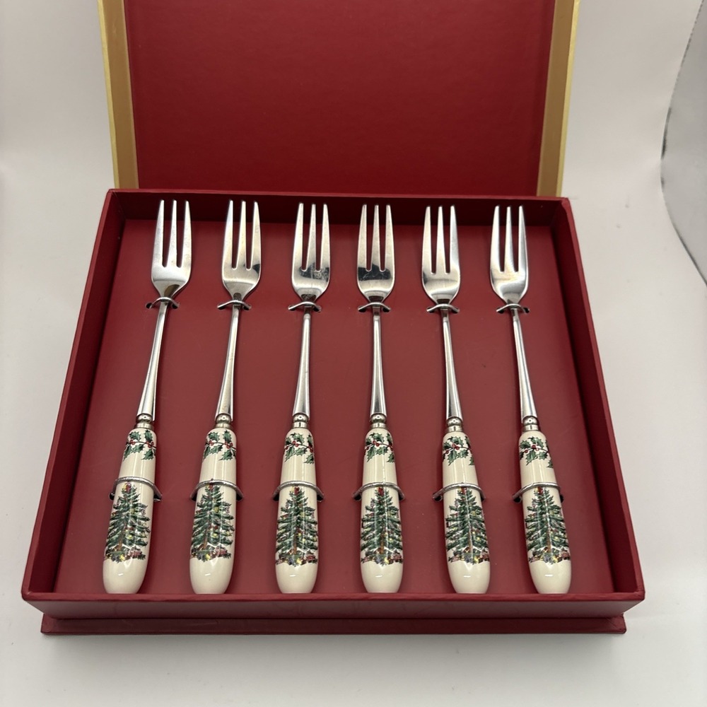Spode Christmas Tree~Pastry Forks~Set of 6~New in Box